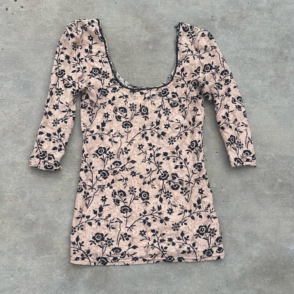 lace free people rose square scoop neck full length ruffle sheer top blouse